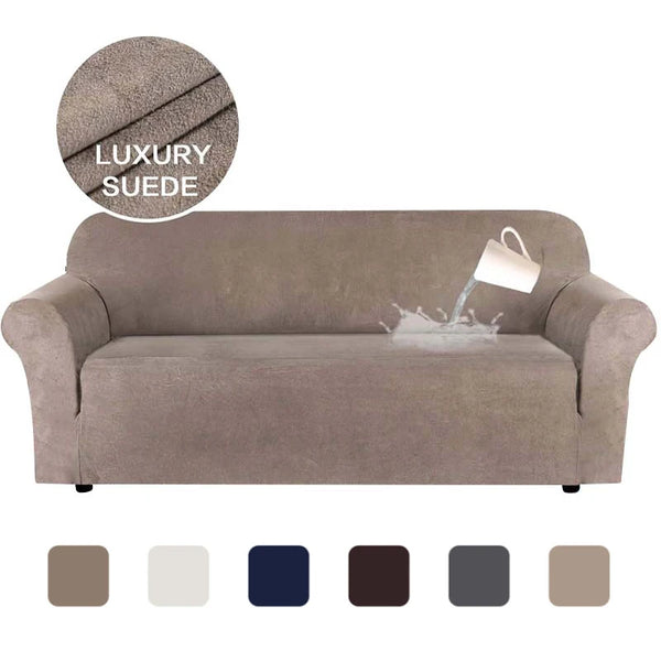 Suede Fabric Sofa Cover Solid Color Elastic All-inclusive Waterproof Slipcover for Living Room Furniture Stretch Couch Capa