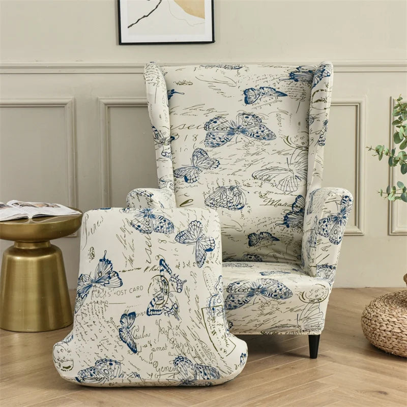 Nordic Floral Wing Back Armrest Chair Covers Geometric Spandex Stretch Armchair Slipcovers Elastic Sloping Single Sofa Covers