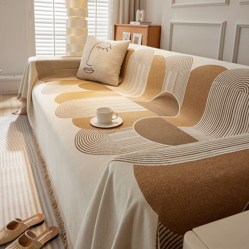 Chenille Non-Slip Full-Coverage Sofa Throws Protector Universal All-Season Plush Cushion Covers with Throw Blanket