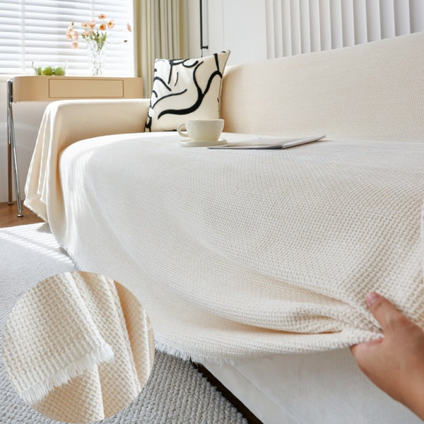 New Woven Solid Color Thickened Chenille Sofa Throws Cover All-Season Reversible Sofa Protector Blanket with Cushion Cover