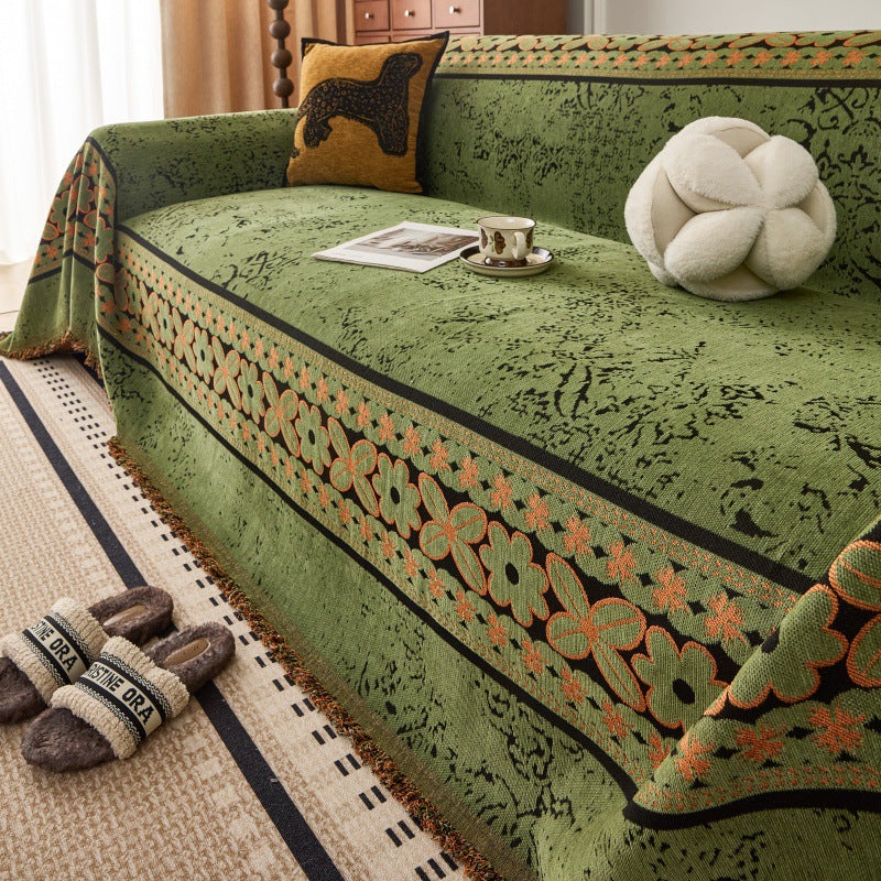 Vintage Style Chenille Sofa Throw One-Piece All-Season Sofa Cushion Pad Cat-Scratch Resistant Sofa Cover Blanket for Living Room