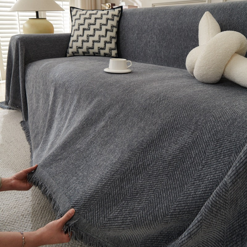 New Grey Sofa Throws Sofa Protector Gray Sofa Blanket All-Season Non-Slip Sofa Protector with Solid Grey Color Cushion Covers