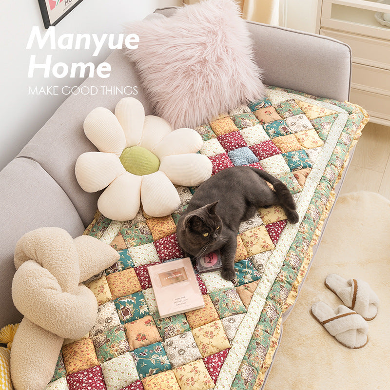 Cottagecore Handcrafted Cotton Sofa Cushion Set, Non-Slip Thickened Bolster Pads & Vintage Protector Cushion Cover