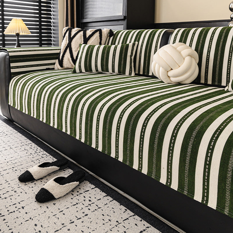 Chenille Striped Sofa Cushion All-Season Anti-slip Seat Pad Minimalist Modern Living Room Sofa Cover Throw