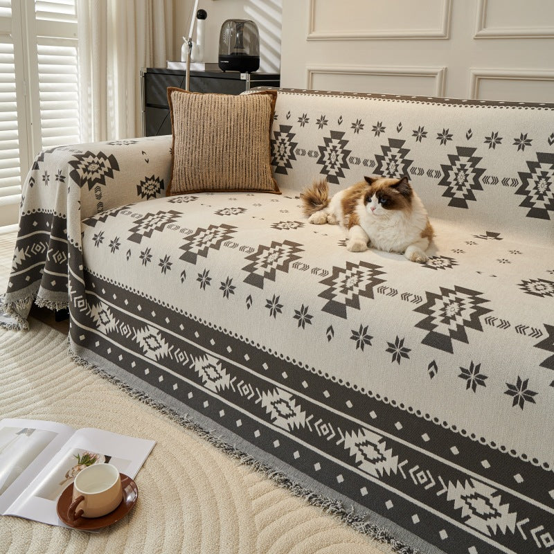 Grey Sofa Throws Bohemian Rustic One-Piece Sofa Throw Cover Vintage American Throw Blanket Furniture Protector for Pets Dog Cats
