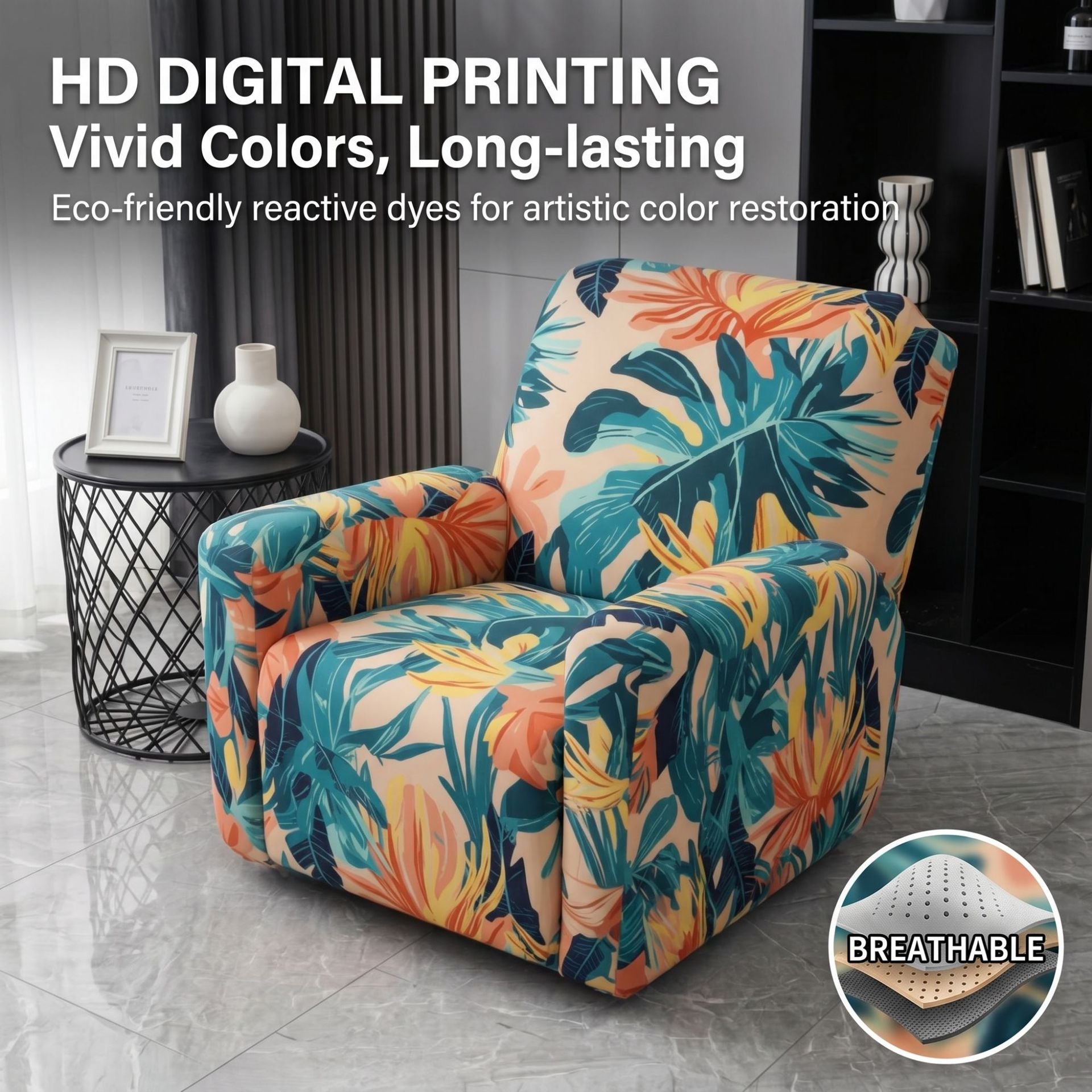 Printed American-Style Recliner Chair Cover – All-Inclusive Stretch Slipcover for Cheers, La-Z-Boy & Single Relax Chairs