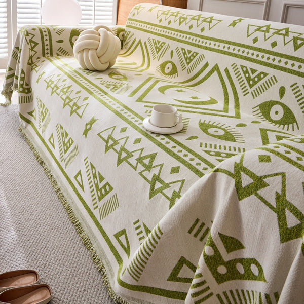 Jacquard Chenille Green Throws For Sofas Bohemian All-Season Non-Slip Sofa Protector Blanket Universal Sofa Blanket