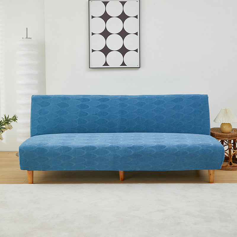 Kamandi Solid Color Stretch Armless Sofa Bed Cover, Full Coverage Jacquard Velvet Lazy Sofa Slipcover with Foldable Design