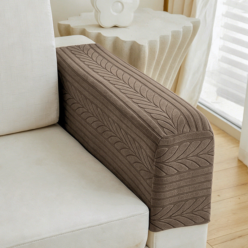 Jacquard Stretch Sofa Armrest Covers – Anti-Cat Scratch Home Fabric Protector, Simple Solid Color