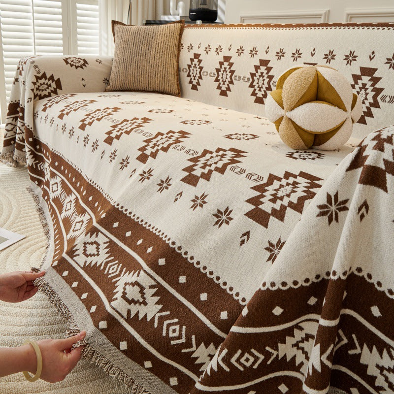 Bohemian Rustic One-Piece Sofa & Armchair Throws Cover Vintage American Throw Blanket with Couch Protector