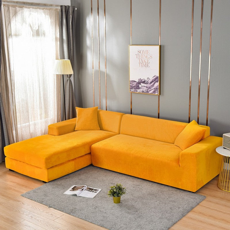 Velvet Plush Sofa Cover for Living Room Solid Color Sectional Corner Sofa Slipcover for Armchair Sofa Protector 1 2 3 4 5 Seater
