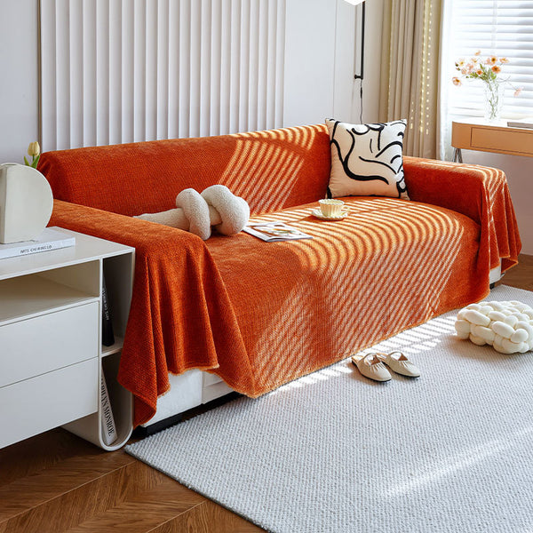 Green Woven Solid Color Thickened Chenille Reversible Sofa Protector