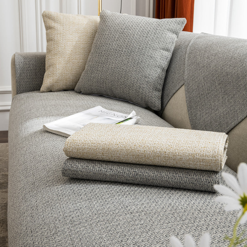 Linen-Like Modern Minimalist Sofa Cushion Set - All-Season Solid Color Non-Slip Protector Cover & Throw for Living Room