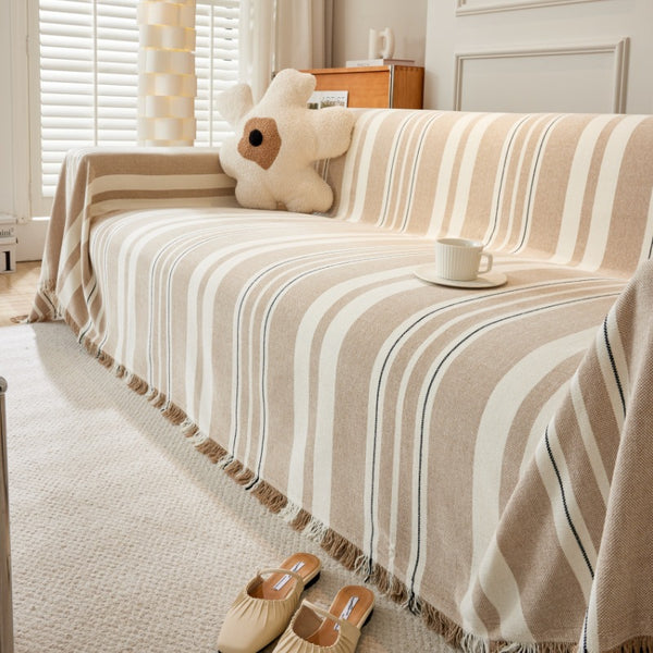 Cream Aesthetic Universal Sofa Throws All-Season Non-Slip Full-Coverage Armrest Protector Cushion Covers & Airplane-Grade Blanket