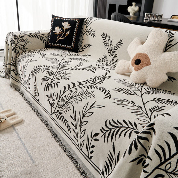 Scandinavian Willow Leaf Sofa Cover Throws Set All-Season Reversible Luxury Cat-Scratch & Dust Resistant Protector Throw