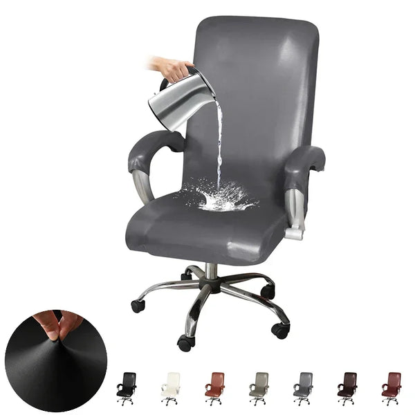 PU Leather Office Armchair Cover Solid Color Oil Waterproof Office Boss Seat Chair Covers Home Computer Chair Dust Protection Cover