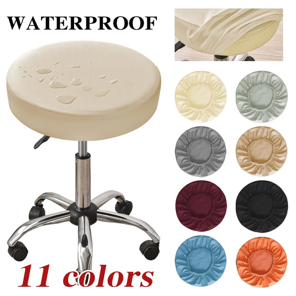 PU Leather Round Bar Stool Chair Covers Waterproof Elastic Lifting Footstool Covers 360 Degree All Inclusive Bar Stool Seat Cushion Cover