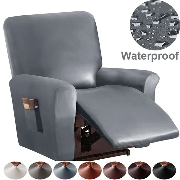 PU Leather Sofa Cover 1/2 Seat Waterproof Recliner Armchair Cover Solid Color Elastic Relax Single Sofa Slipcovers Living Room