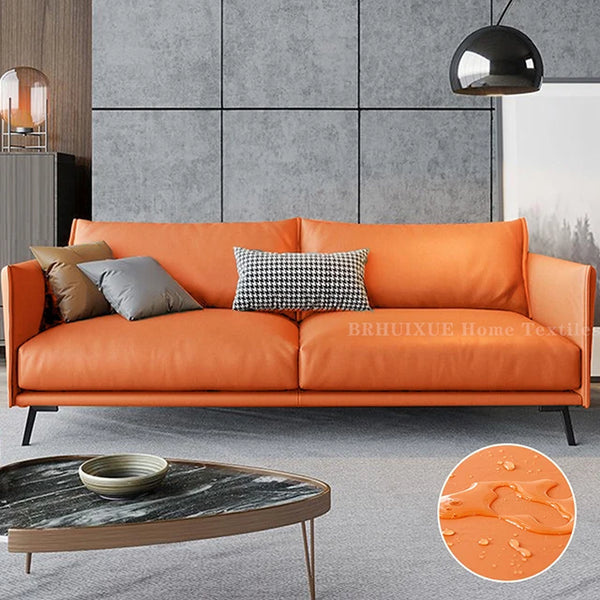 PU Leather Orange Sofa Covers Durable Waterproof Orange Color Couch Seat Cushion Cover For Living Room Stretch Cushion Slipcovers
