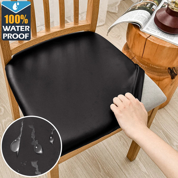 PU Leather Square Chair Seat Cover Waterproof Kitchen Dining Seat Slipcovers Removable Dining Room Chair Seat Cushion Covers