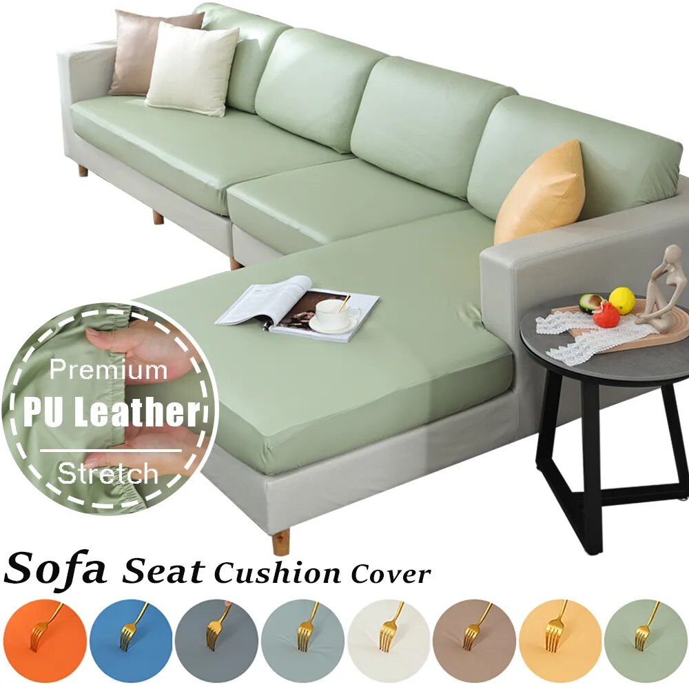 PU Leather Waterproof Sofa Seat Cushion Cover For Living Room Solid Color Stretch Couch Seat Cushion Slipcover L Shape Corner Covers