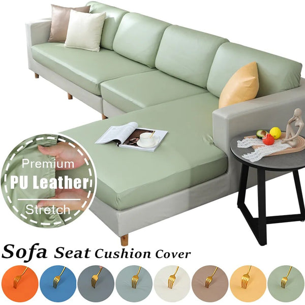 PU Leather Waterproof Sofa Seat Cushion Cover For Living Room Solid Color Stretch Couch Seat Cushion Slipcover L Shape Corner Covers
