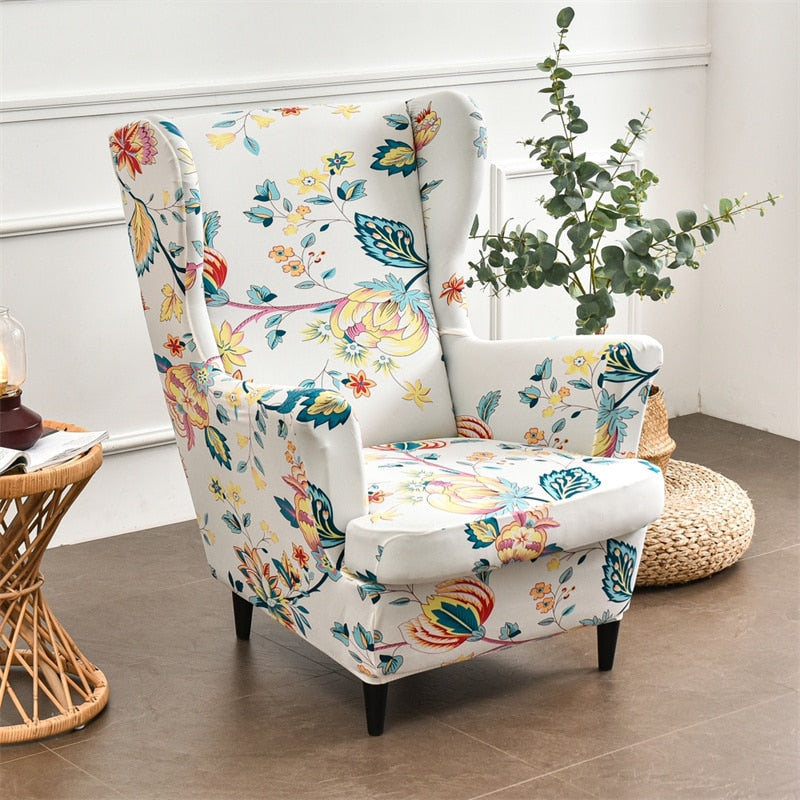 Pastoral Wing Chair Cover Stretch Polyester Armchair Wingback Covers M