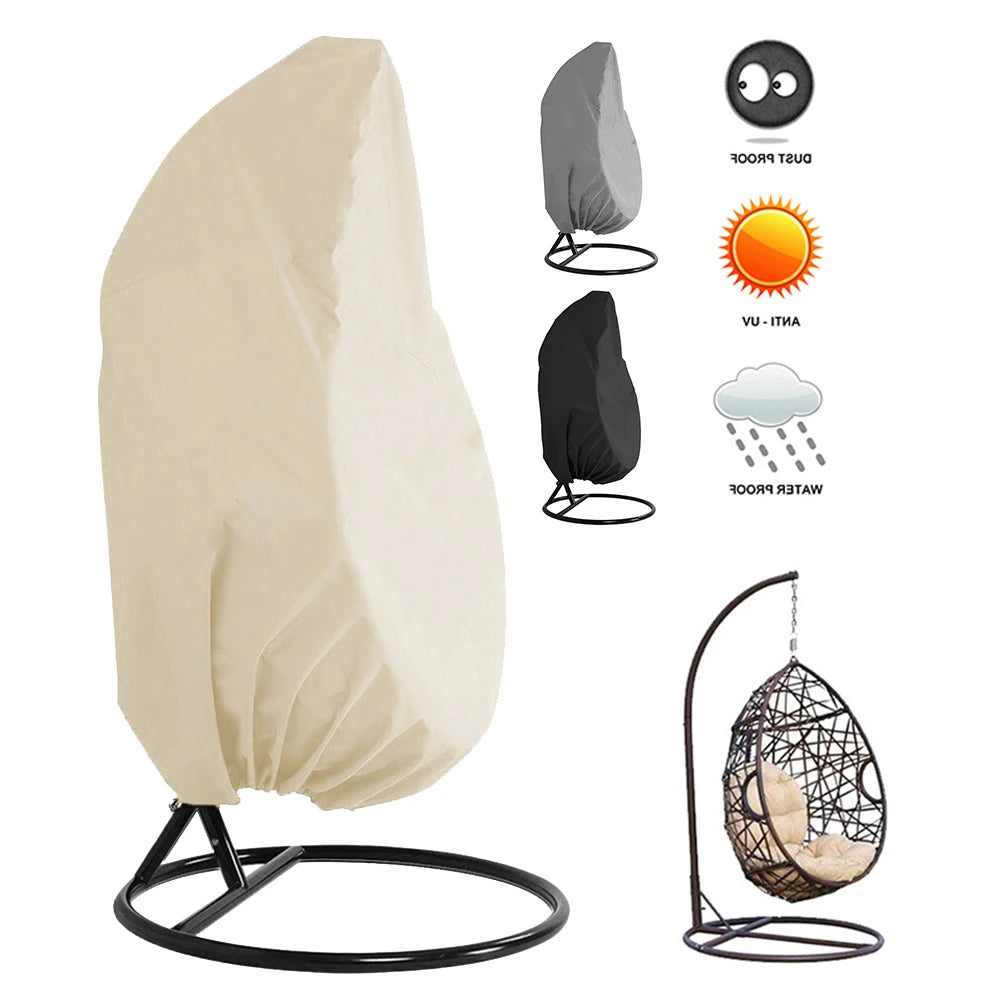 Patio Egg Chair Cover Waterproof Dust-proof Protective Covers Outdoor Garden Hang Chair UV Protection Cover Built-in Tighten Rope