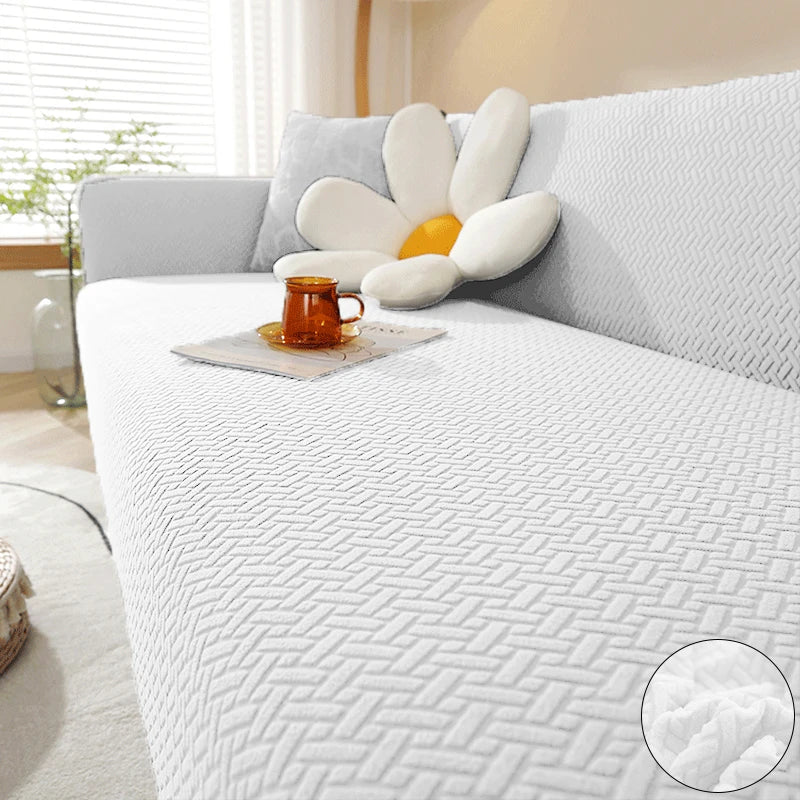 Polar Fleece Jacquard Elastic White Color Sofa Covers ArmChair Sofa Couch Slipcovers Protector 1/2/3/4 Seater