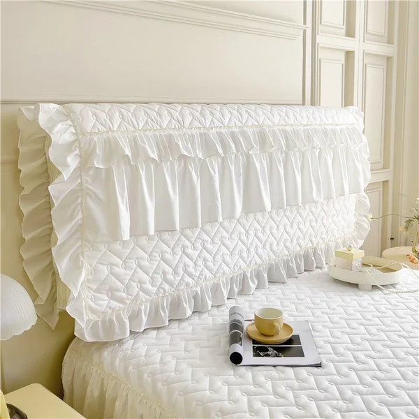 Princess Style Quilted Bed Head Cover Bedside Decoration Protector Pleated Lace Solid Headboard Soft Pack Backrest Dust Covers