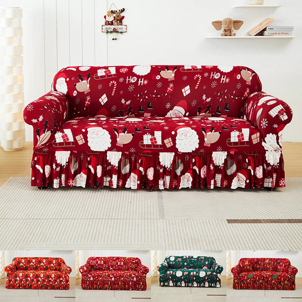 Printed Christmas Elastic Sofa Cover With Skirt Anti-dust Slipcover for Living Room Sofa Armchair Cover