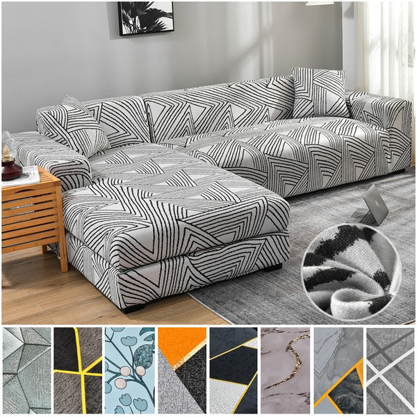 Printed Sofa Cover Stretch Couch Cover Sofa Slipcover Furniture Protector L Shape Sofa Covers with Skid Foam Sticks and Elastic Bottom for Kid, Pets