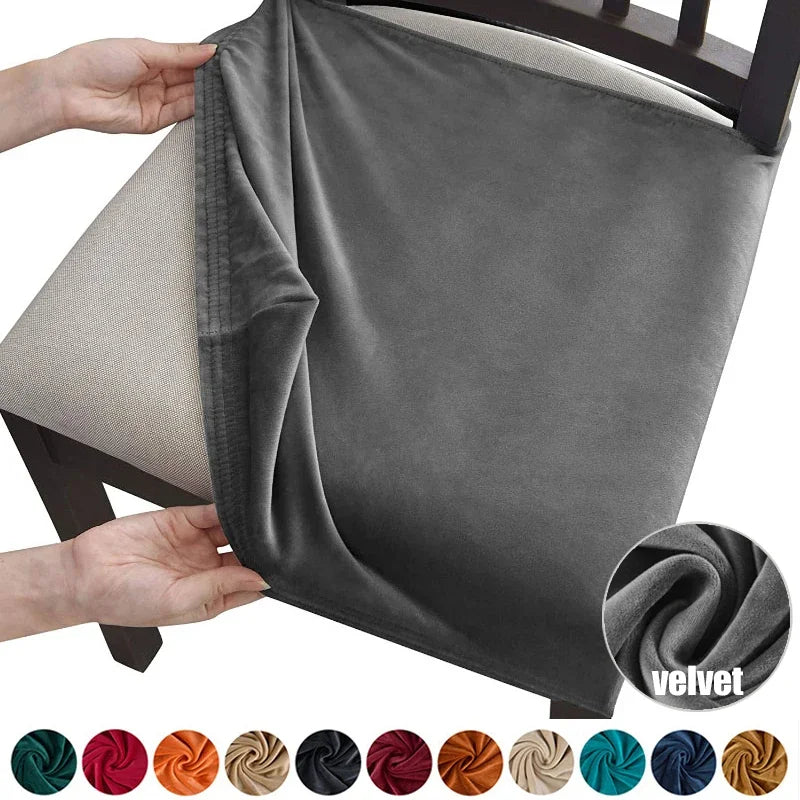 Velvet Chair Cover with No Backrest Anti-Dust Stretch Dining Chair Covers for Dining Home Kitchen Office Upholstered Seat Slipcovers