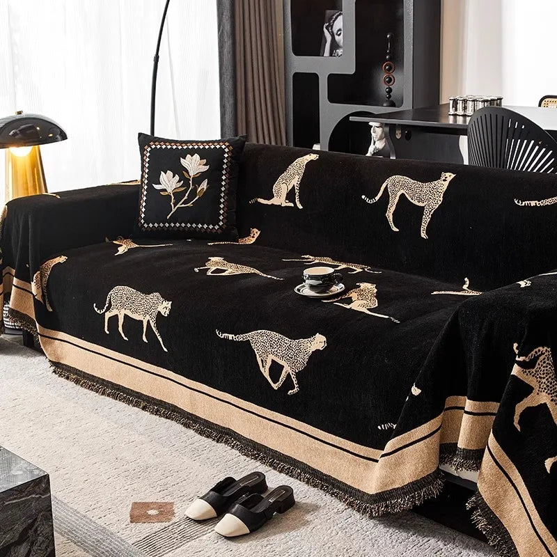 Chenille Sofa Throws Leopard Animal Anti Cat Scratch Furniture Protector Bedspread Couch Towel Full Cover Blanket Seater Sofa