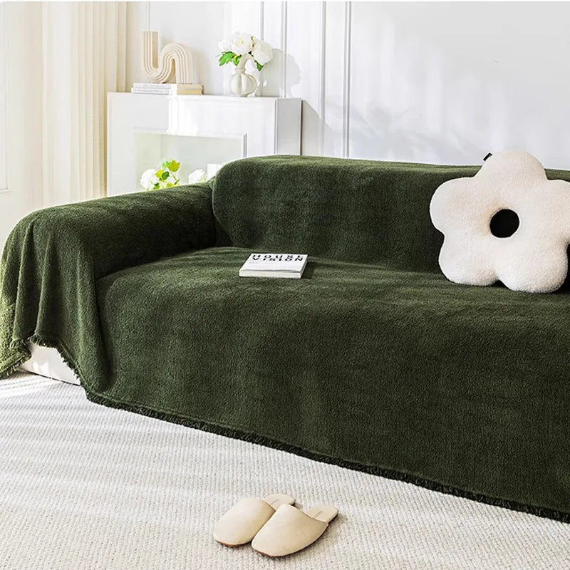 Soft Glutinous Yarn Waterproof Solid Color Sofa Throws Stain-resistant Easy Care Full Package Leather Sofa Cover Cloth Blanket
