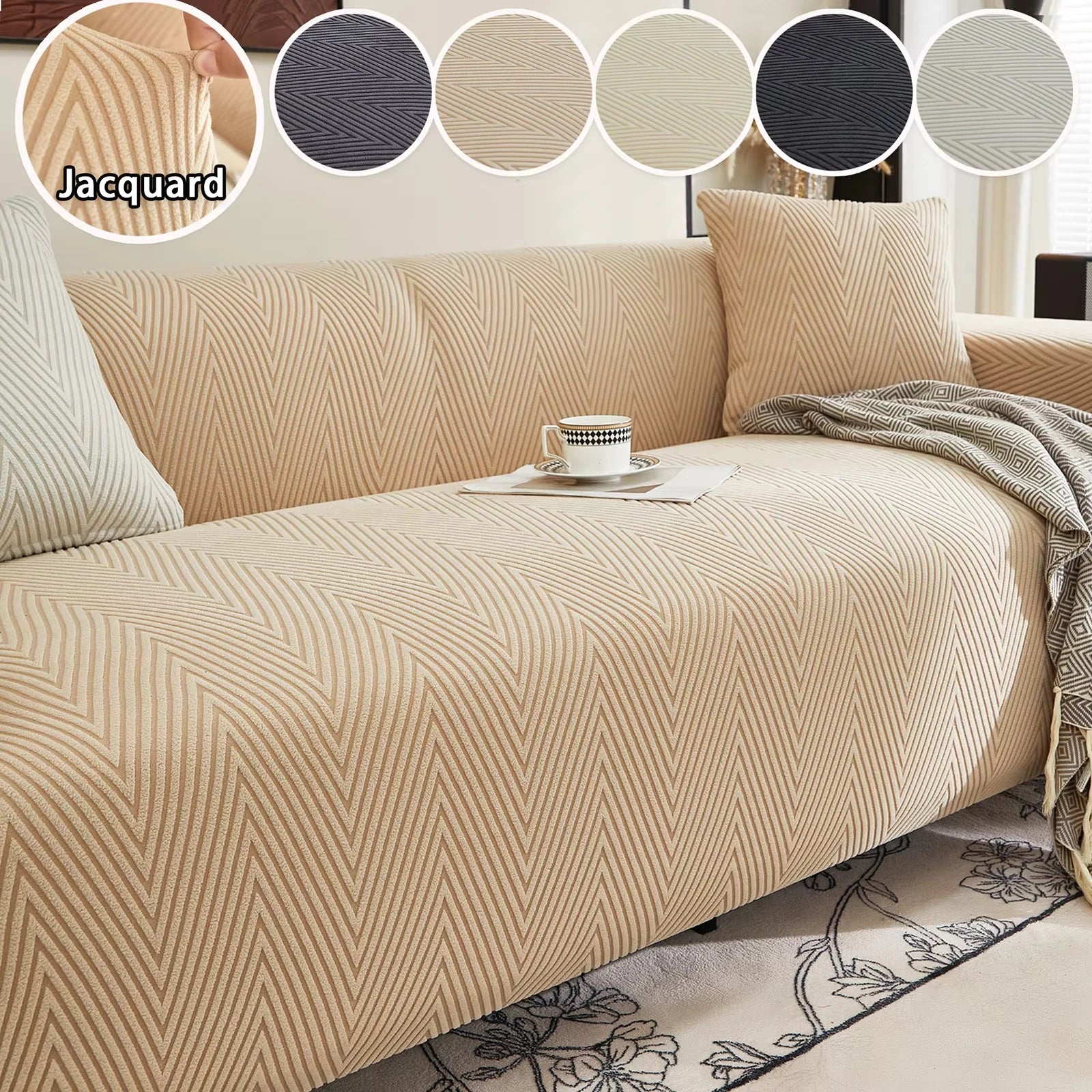 Jacquard Couch Cover Solid Color Durable Sofa Slipcover Furniture Protector for Bedroom Office Living Room Home Decor