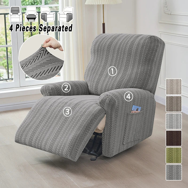 Elastic Recliner Chair Covers Herringbone Style Single Sofa Slipcover with Side Pocket Removable Armchair Sofa Cover Home