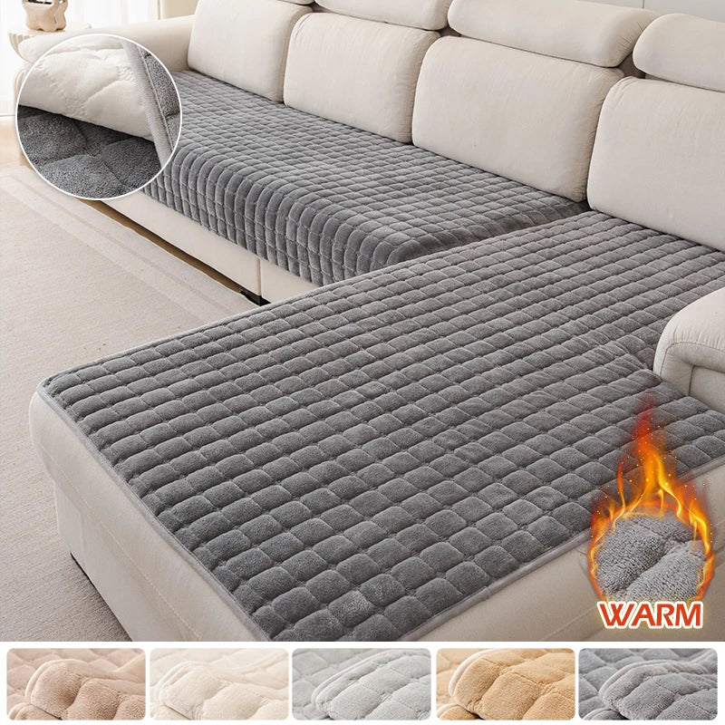 Thickened Plush Plaid Sofa Cushion Covers Non-slip Warm Winter Sofa Seat Cover Simple Modern Crystal Velvet Cushion Towel