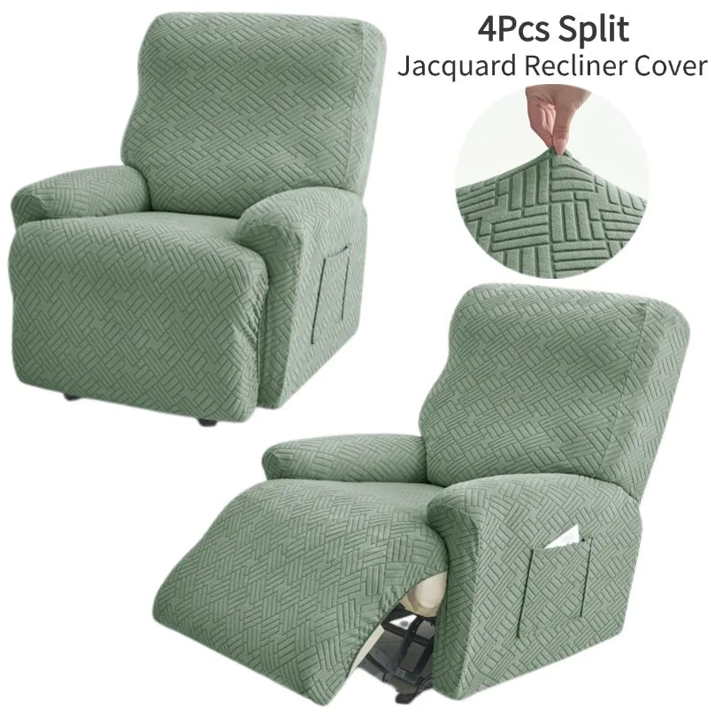 Jacquard Recliner Sofa Cover 1 Seater Stretch Armchair Slipcover for Living Room Couch Protector with Storage Pocket Split Style