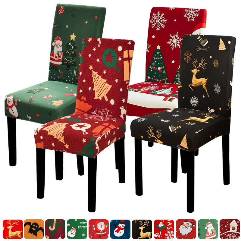 Christmas Dining Chair Cover Stretch Chair Seat Covers for Kitchen Restaurant Banquet Hotel Office Anti-dirty Removable Party
