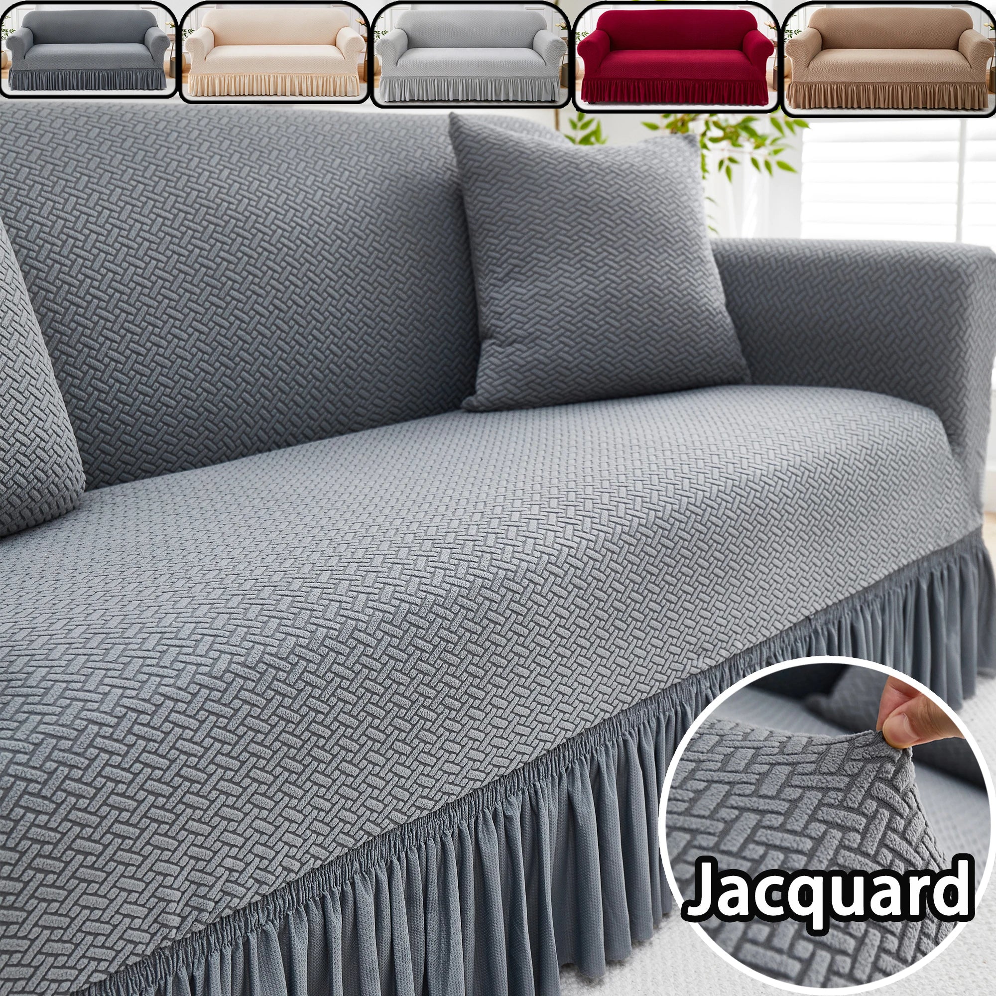 Skirt Stretch Sofa Covers Elastic Fit Soft Texture Jacquard Sofa Slipcover for Living Room Sofa Protector Couch Cover