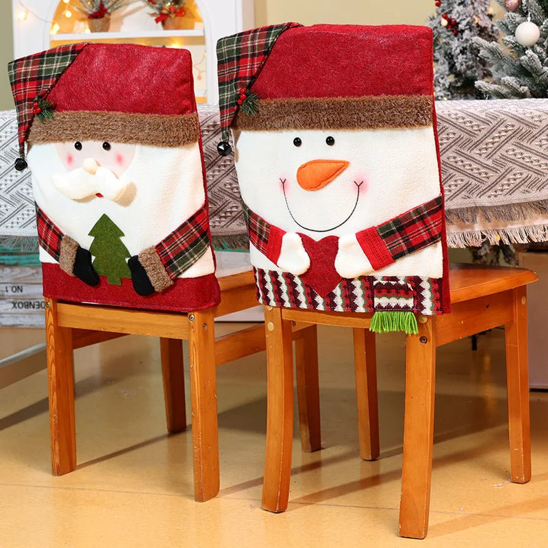 2026 Christmas Chair Cover Santa Claus Reindeer Chair Slipcover Chair Back Cover Holiday Seat Cover Home New Year Decorations