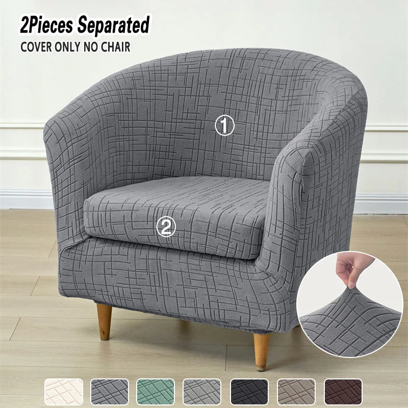 Jacquard Solid Color Tub Club Chair Covers All-inclusive Chair Slipcovers with Seat Cushion Cover Stretch Armchair Case for Bar Hotel