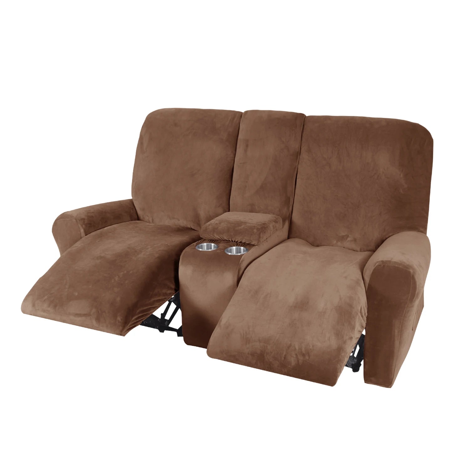 Luxury Recliner Chair Covers 2 Seater Sofa Covers with Cup Holder High Grade Velvet Stretch Recliner Loveseat Slipcovers with Center Console