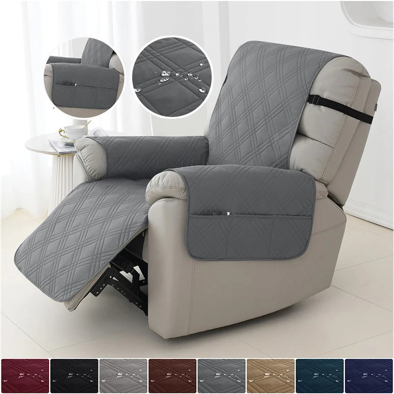 1 Seater Waterproof Recliner Chair Cover Solid Color Quilted Armchair Slipcover Pet Kids Accent Couch For Living Room Hotel Home