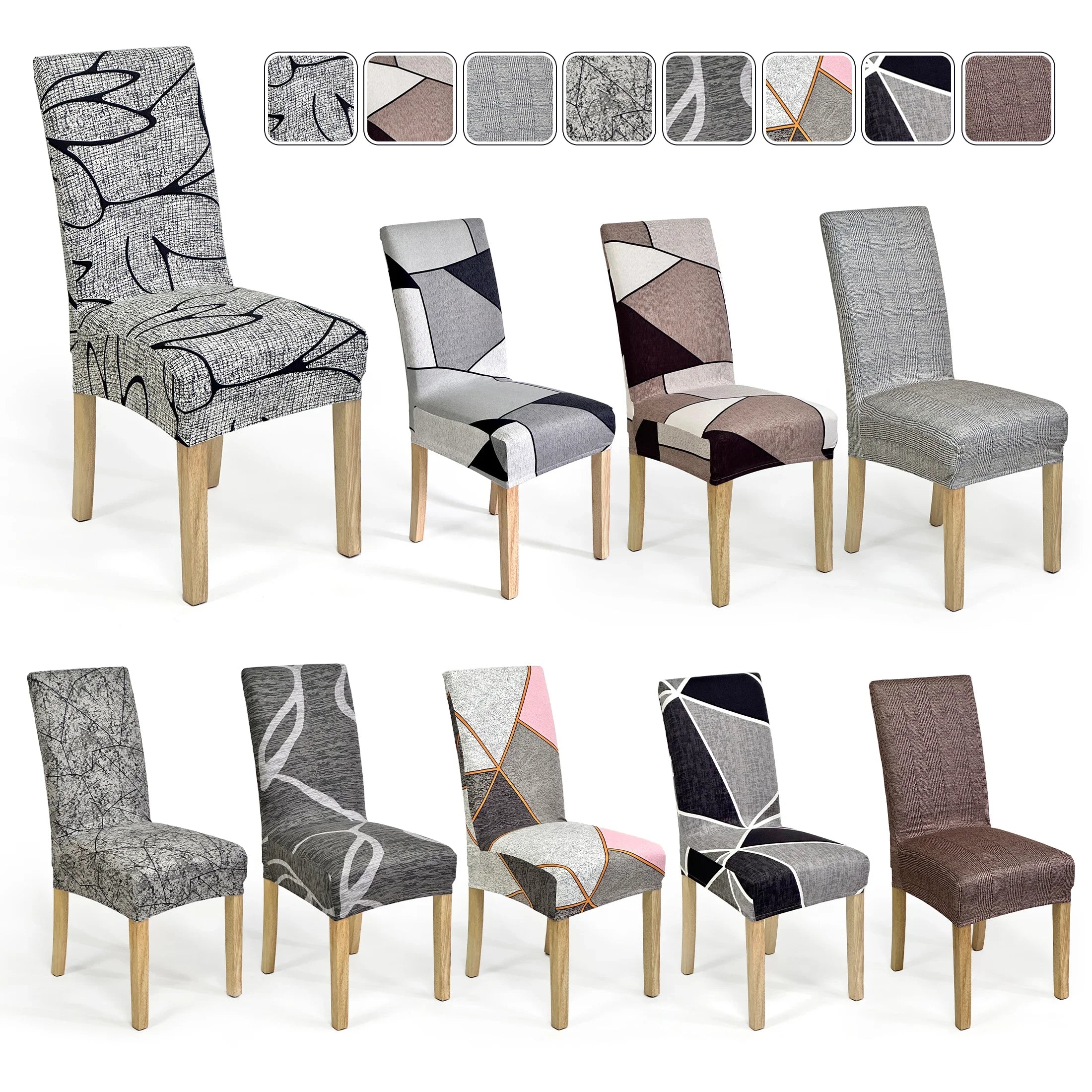 4/6pcs Printed Chair Cover, Modern Style, Polyester, High Stretch, Dustproof, All-Season, Removable and Washable
