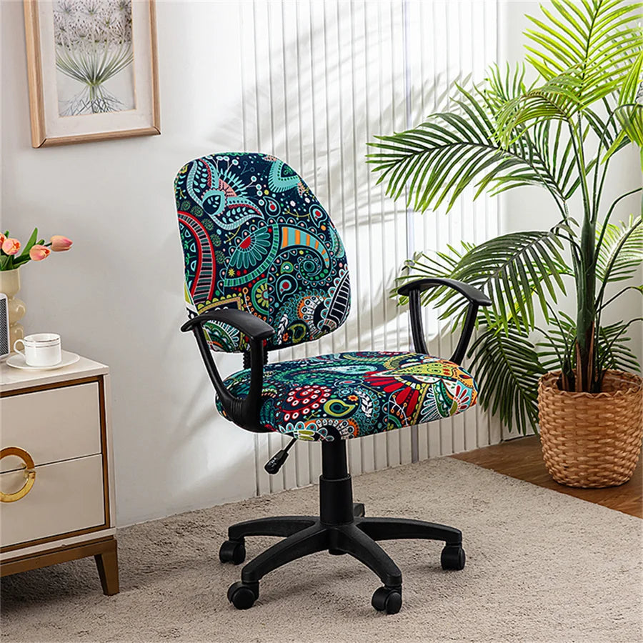 Game Art Handle Decoration Green Elastic Armchair Computer Office Chair Cover Removable Office Slipcover Split Seat Covers