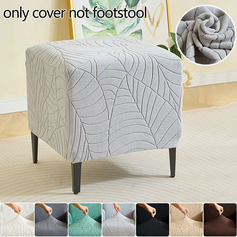 Leaf Jacquard Ottoman Cover Elastic Square Footrest Cover Solid Color Dustproof Footstool Slipcover for Bedroom Party Hotel