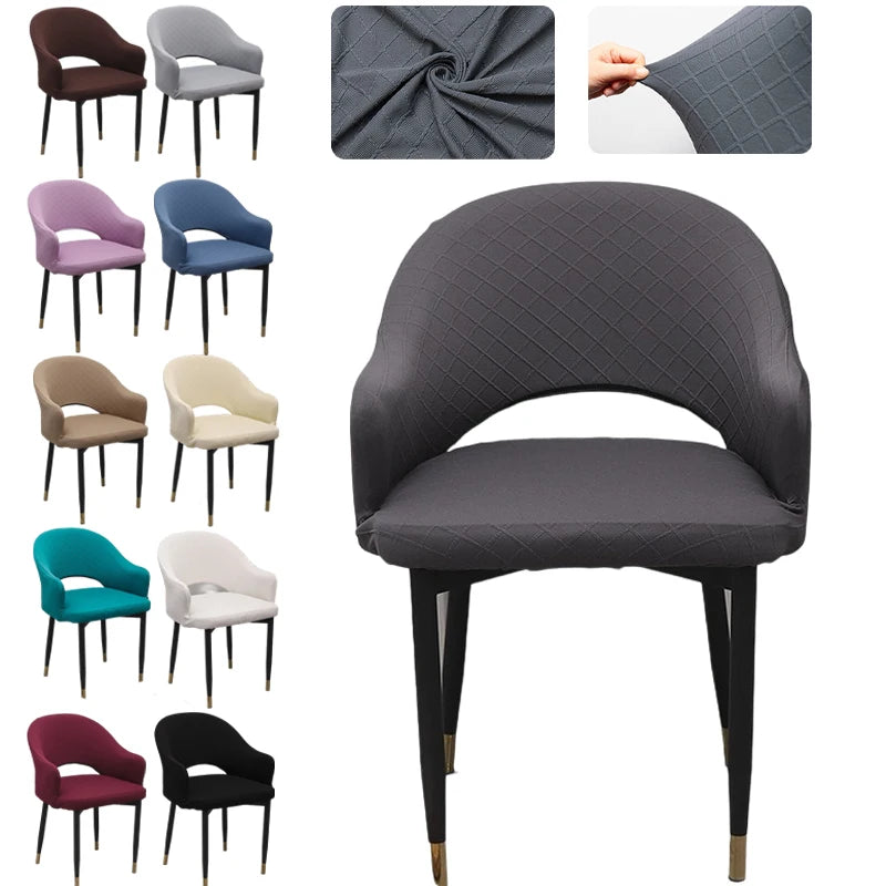 Jacquard Curved Chair Cushion Cover Solid Color Elastic Chair Cover Household Dining Chair for Living Room Kitchen Hotel