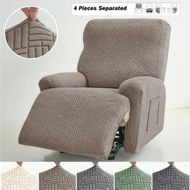 1 Seater Jacquard Recliner Sofa Cover Elastic Split Armchair Cover for Living Room Recliner Chair Covers with Storage Pocket